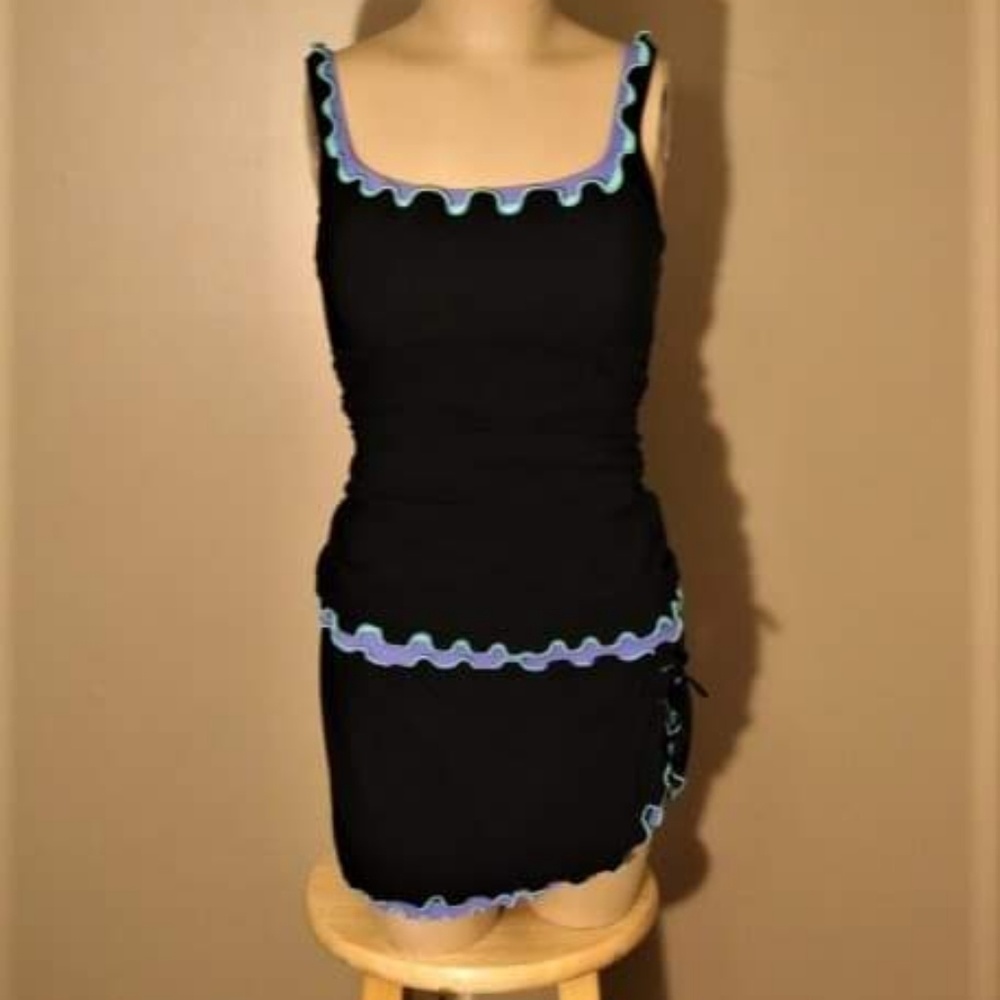 Two Piece Black Tankini with Ruffle Detail Size 14